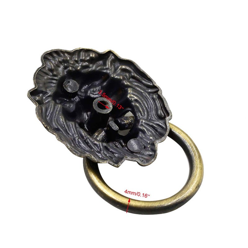 Luomorgo 12 Pack Cabinet Knobs Pulls Lion Head Ring Pulls Handle for Drawer Dresser Wardrobe Kitchen Cupboard, L 2.6" x W 1.6" - Image 3